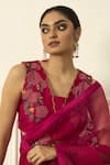 Peeli Dori_Pink Silk Organza Embroidered Sequin Blunt V Suhani And Bead Saree With Blouse _Online_at_Aza_Fashions