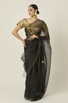 Buy_Peeli Dori_Black Silk Organza Hand Embroidered Golden Thread Ace Saree With Blouse _at_Aza_Fashions