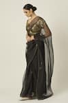 Peeli Dori_Black Silk Organza Hand Embroidered Golden Thread Ace Saree With Blouse _Online_at_Aza_Fashions