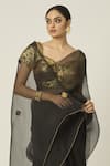 Buy_Peeli Dori_Black Silk Organza Hand Embroidered Golden Thread Ace Saree With Blouse 