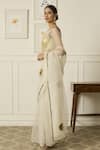 Peeli Dori_Ivory Silk Organza Hand Embroidered Sequin Paro Floral Saree With Blouse _Online_at_Aza_Fashions