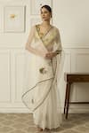 Buy_Peeli Dori_Ivory Silk Organza Hand Embroidered Sequin Paro Floral Saree With Blouse _Online_at_Aza_Fashions