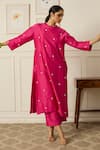 Buy_Peeli Dori_Pink Silk Organza Hand Embroidered Pearls Round Leela Floral Kurta With Pant _at_Aza_Fashions