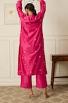 Shop_Peeli Dori_Pink Silk Organza Hand Embroidered Pearls Round Leela Floral Kurta With Pant _at_Aza_Fashions