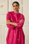 Shop_Peeli Dori_Pink Silk Organza Hand Embroidered Pearls Round Leela Floral Kurta With Pant _Online_at_Aza_Fashions