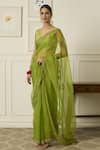 Buy_Peeli Dori_Green Silk Organza Hand Embroidered Thread Meenakshi Floral Saree With Blouse _at_Aza_Fashions