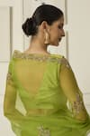 Shop_Peeli Dori_Green Silk Organza Hand Embroidered Thread Meenakshi Floral Saree With Blouse _at_Aza_Fashions