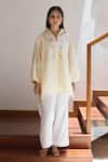 Buy_Vasstram_Yellow Chanderi Embroidery Zari Thread Collar Lotus Shirt Kurta _at_Aza_Fashions