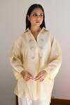 Vasstram_Yellow Chanderi Embroidery Zari Thread Collar Lotus Shirt Kurta _Online_at_Aza_Fashions