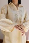 Buy_Vasstram_Yellow Chanderi Embroidery Zari Thread Collar Lotus Shirt Kurta _Online_at_Aza_Fashions