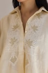 Shop_Vasstram_Yellow Chanderi Embroidery Zari Thread Collar Lotus Shirt Kurta _Online_at_Aza_Fashions