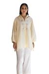 Vasstram_Yellow Chanderi Embroidery Zari Thread Collar Lotus Shirt Kurta _at_Aza_Fashions