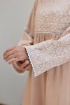 Vasstram_Beige Cotton Embroidery Chikankari Thread Round Floral Kurta _at_Aza_Fashions