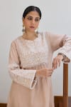 Shop_Vasstram_Beige Cotton Embroidery Chikankari Thread Round Floral Kurta 