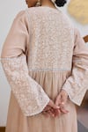 Vasstram_Beige Cotton Embroidery Chikankari Thread Round Floral Kurta _Online