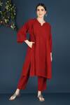 Buy_Vasstram_Red Cotton Split V-neck Azeema Solid Co-ord Set _at_Aza_Fashions