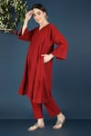 Vasstram_Red Cotton Split V-neck Azeema Solid Co-ord Set _at_Aza_Fashions