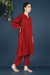 Buy_Vasstram_Red Cotton Split V-neck Azeema Solid Co-ord Set 