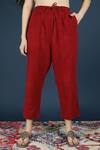 Vasstram_Red Cotton Split V-neck Azeema Solid Co-ord Set _Online