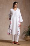 Buy_Vasstram_White Cotton Embroidery V-neck Azeema Floral Print Co-ord Set _at_Aza_Fashions