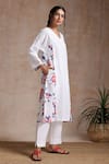 Vasstram_White Cotton Embroidery V-neck Azeema Floral Print Co-ord Set _Online_at_Aza_Fashions