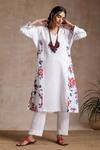 Vasstram_White Cotton Embroidery V-neck Azeema Floral Print Co-ord Set _at_Aza_Fashions