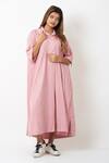 Buy_Vasstram_Pink Cotton Embroidery Collared Solid A-line French Knot Shirt Dress _at_Aza_Fashions