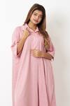 Vasstram_Pink Cotton Embroidery Collared Solid A-line French Knot Shirt Dress _Online_at_Aza_Fashions