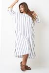 Buy_Vasstram_White Cotton Printed Stripe Round Midi Dress _at_Aza_Fashions