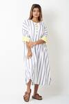 Vasstram_White Cotton Printed Stripe Round Midi Dress _Online_at_Aza_Fashions