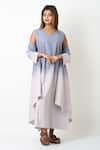 Buy_Vasstram_Grey Linen Embroidered French Knot Dress Round Ombre With Overlay _at_Aza_Fashions