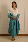 Buy_Vasstram_Blue Linen Embroidered French Knot Dress Round Ombre Layered With Overlay _at_Aza_Fashions