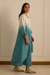 Vasstram_Blue Linen Embroidered French Knot Dress Round Ombre Layered With Overlay _at_Aza_Fashions