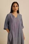 Vasstram_Blue Cotton V-neck A-line Slouchy Dress _Online_at_Aza_Fashions