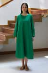 Buy_Vasstram_Green Linen Round Lily Boxfit Dress _at_Aza_Fashions