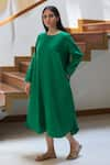 Buy_Vasstram_Green Linen Round Lily Boxfit Dress _Online_at_Aza_Fashions