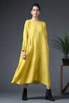 Buy_Vasstram_Yellow Linen Round Lily Asymmetric Dress _at_Aza_Fashions