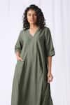 Vasstram_Green Cotton V-neck Solid Slouchy Dress _Online_at_Aza_Fashions