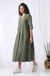 Shop_Vasstram_Green Cotton V-neck Solid Slouchy Dress _Online_at_Aza_Fashions