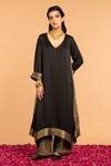 Buy_Vasstram_Black Embroidery V-neck Kamal Asymmetric Tunic _at_Aza_Fashions