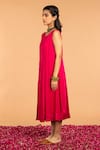 Vasstram_Pink Modal Satin Boat Noor Pleated Neck Dress _Online_at_Aza_Fashions