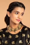 Vasstram_Black Mashru Silk Embroidery Gulab Round Farah Buti Kaftan _Online_at_Aza_Fashions