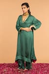 Buy_Vasstram_Green Modal Satin Embroidery Zari V-neck Gehna Asymmetric Tunic _at_Aza_Fashions