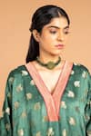 Buy_Vasstram_Green Buti Mashru Embroidery Gulab V-neck Hara Kaftan _Online_at_Aza_Fashions