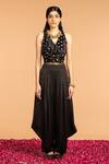 Buy_Vasstram_Black Buti Mashru Embroidery Floral Cowl Neck Top _Online_at_Aza_Fashions