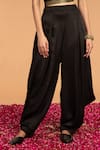 Vasstram_Black Modal Satin Solid Pleated Dhoti Pant _Online_at_Aza_Fashions