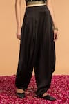 Shop_Vasstram_Black Modal Satin Solid Pleated Dhoti Pant _Online_at_Aza_Fashions