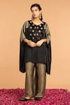 Buy_Vasstram_Black Mashru Embroidery Gulab Round Buti Yoke Short Kaftan _at_Aza_Fashions