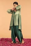 Vasstram_Green Embroidery V-neck Sunehri Asymmetric Cape _Online_at_Aza_Fashions