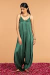 Buy_Vasstram_Green Modal Satin Scoop Solid Asymmetric Dhoti Jumpsuit _at_Aza_Fashions